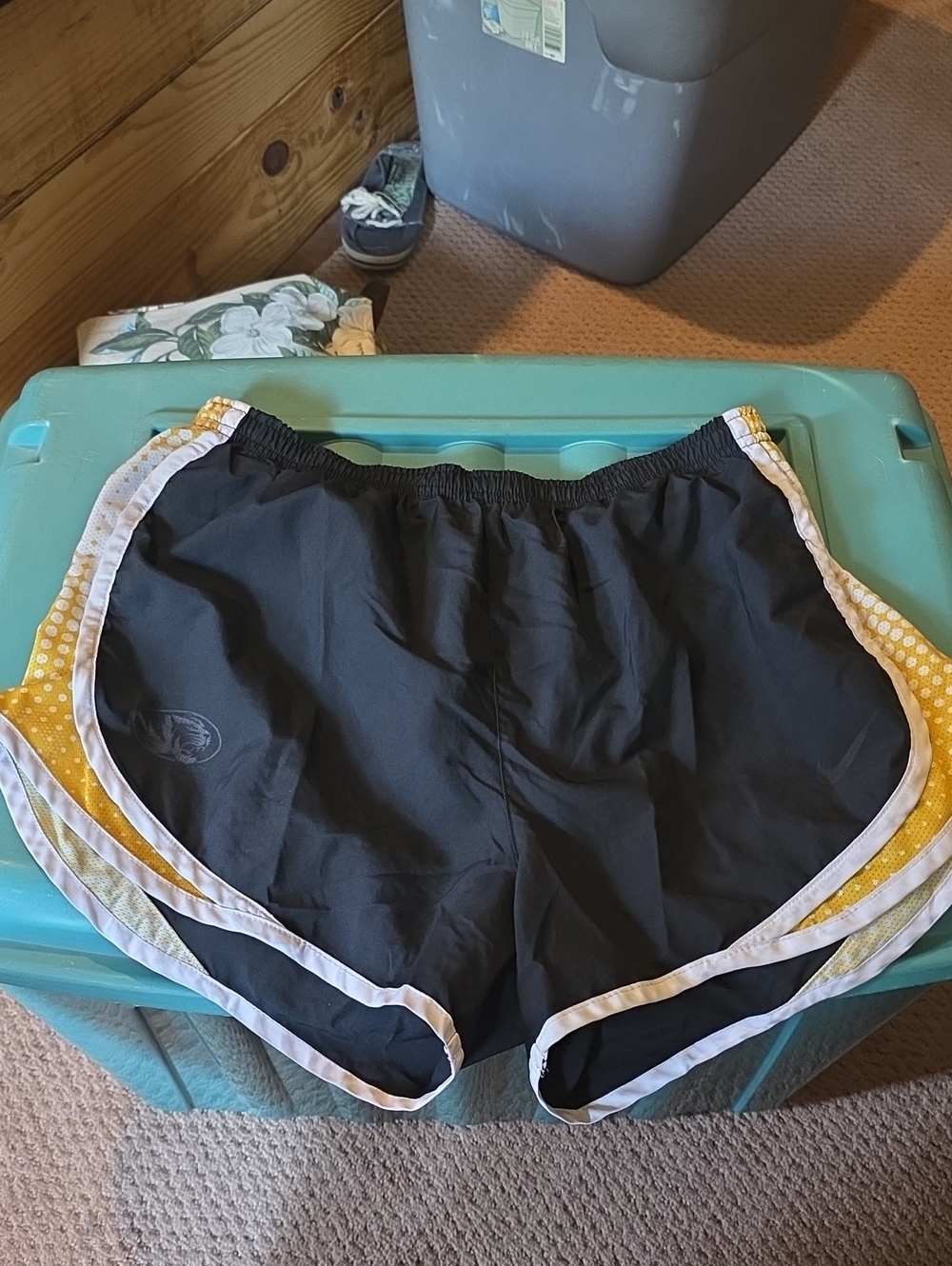 Nike Black Athletic Shorts with Yellow Polka Side Panels